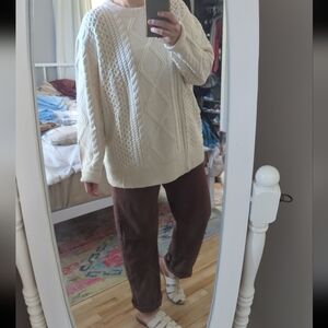ANRABESS Oversized Crewneck Long Sleeve Cable Knit Sweater L Cream